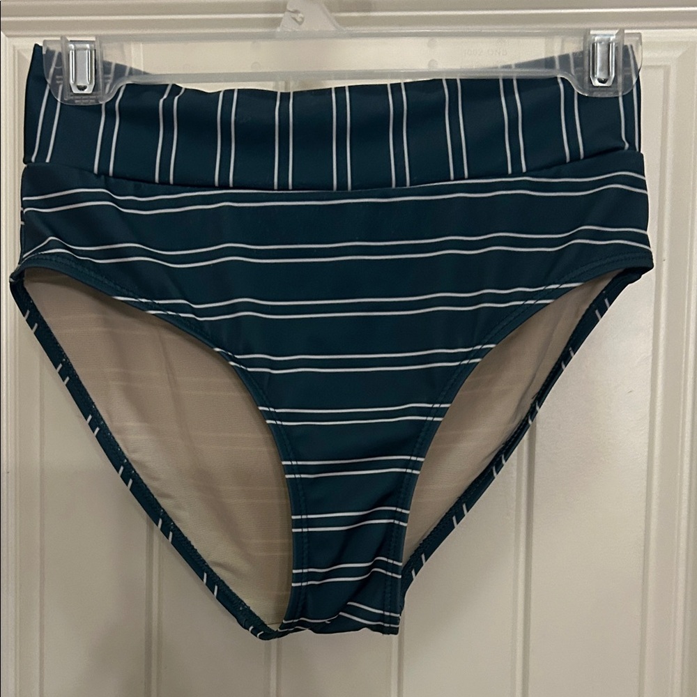 Nani XS Striped teal High-Waisted Bikini Bottom